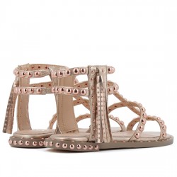 EXE SANDALIAS PLANAS ROMANAS CON TACHAS DORADAS PARA MUJER VF239C-50  CHAMPAGNE EXE047