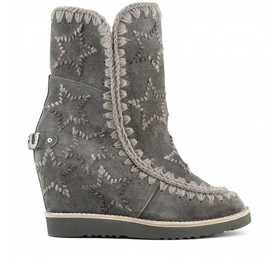 MOU BOTAS FRENCH TOE WOOL EMBROIDERED STARS CHARCOAL MOU077