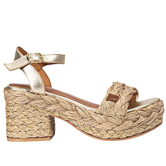 POPA SANDALIA YUTE TACÓN DE MUJER ARNIA CT12005005 NATURAL/ORO POPA023