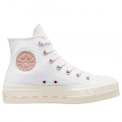 CONVERSE WOMEN SNEAKER CHUCK TAYLOR ALL STAR LIFT PLATFORM CRAFTED CANVAS 572709C WHITE/EGRET/PINK CLAY CON132