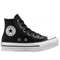 CONVERSE YOUTH SNEAKER CHUCK TAYLOR ALL STAR HI LIFT PLATFORM LEATHER A01015C SOFT BLACK/NATURAL IVORY/WHITE CON166
