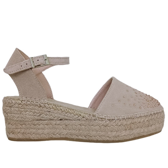 MACARENA ALPARGATA SERRAJE CON STRASS HEBILLA CUÑA JAVA 133 BEIGE - Main Image