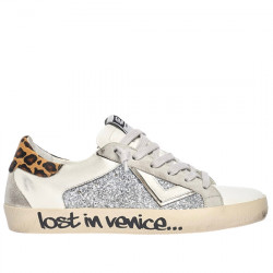 4B12 SUPRIME SNEAKER DE PIEL CASUAL PARA MUJER DS306 BIANCO/LEOPARDO 4B12014