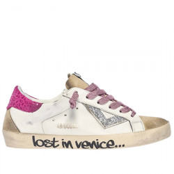4B12 SUPRIME SNEAKER DE PIEL CASUAL PARA MUJER DS307 BIANCO/MAGENTA 4B12015
