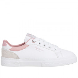 PEPE JEANS SNEAKERS PIEL SINTÉTICA CASUAL NIÑAS 'KENTON COURT' STYLE PGS30617 800 WHITE PPJ039