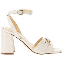 GUESS GRATO SANDALIA PIEL ESTRIBO G TACÓN ANCHO MUJER FLJGRTLEA03 CREAM GUE150