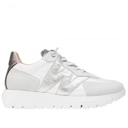 WONDERS OSLO SNEAKER CASUAL CON CUÑA NYLON Y PIEL PARA MUJER A-2464 BLANCO/PLATA WON053