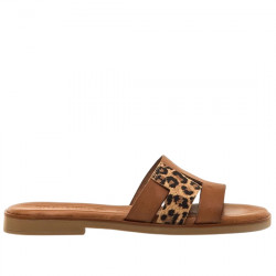 MUSTANG ALYSA SANDALIA PLANA PINKY PIEL MUJER 54181-C57948 AVELLANA / LEOPARDO MUST133