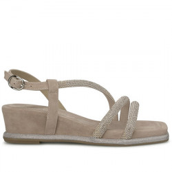 ALMA EN PENA SANDALIA ANTE TIRAS STRASS CUÑA BAJA PARA MUJER V251751 SUEDE TAUPE AEP132