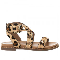 CARMELA SANDALIA PLANA PIEL PONY ANIMALPRINT CON OLLADOS MUJER 162389 LEOPARDO CARM084