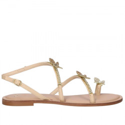 EXE SANDALIAS PLANAS CON STRASS Y MARIPOSAS PARA MUJER ANGELINA-126 BEIGE MULTI EXE153