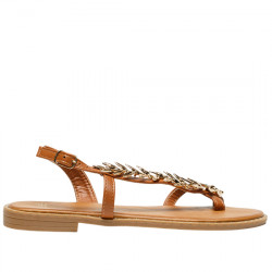 EXE SANDALIAS PLANAS EFECTO PIEL FANTASÍA HOJAS PARA MUJER P4015-9 CAMEL EXE156