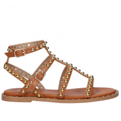 EXE SANDALIAS ROMANAS PLANAS EFECTO PIEL TACHAS DORADAS PARA MUJER VF239-84 CAMEL EXE157