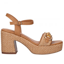 BEFREE SANDALIAS RAFIA TACÓN PLATAFORMA PARA MUJER LIA-1652 CAMEL BEFR014