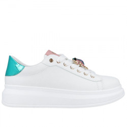 EXE SNEAKER PIEL SINTÉTICA JEWELS PISO ANCHO PARA MUJER 66-51EX03 WHITE PINK GREEN EXE147