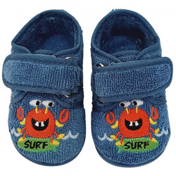 VUL-LADI ZAPATILLAS DE CASA CERRADAS TOALLA RIZO "CANGREJO SURF" NIÑOS 4107-052 AZAFATA VLAD001