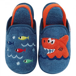 VUL-LADI ZAPATILLAS DE CASA CHINELA CON TIRA TOALLA RIZO "TIBURÓN" NIÑOS 8102-052 AZAFATA VLAD003