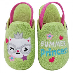 VUL-LADI ZAPATILLAS DE CASA CHINELA CON TIRA TOALLA RIZO "CAT PRINCESS" NIÑAS 9120-052 PISTACHO VLAD005