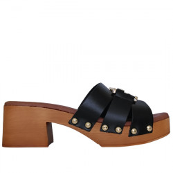 VIA VERDA SANDALIAS PINKY DE PIEL ESTRIBO ORO PISO IMITACIÓN MADERA TACÓN PARA MUJER 1024 BOSQUE NEGRO VIVE002