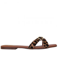 VIA VERDA SANDALIAS PINKI PLANO DE PIEL PONY ANIMALPRINT PARA MUJER DECO 1031 LEOPARDO VIVE007