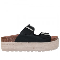 VIA VERDA SANDALIAS BIO HEBILLAS DE NOBUCK PLATAFORMA PARA MUJER 95-3 NEGRO VIVE009