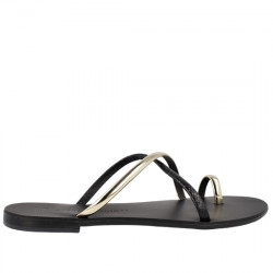 NICOLAS LAINAS SANDALIA PLANA PIEL METALIZADA Y SNAKE TIRAS PARA MUJER 905L-T GOLD/BLACK NILA006