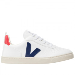 VEJA KID'S SNEAKERS DE PIEL PARA NIÑOS SMALL V-10 LACES CWL CX0712570C WHITE COBALT PEKIN VEJA036