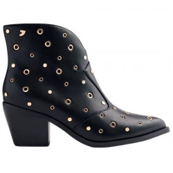 GIOSEPPO MUSKEGON BOTINES COWBOY EFECTO PIEL TACHAS Y OLLADOS TACÓN PARA MUJER 76728 NEGRO GIO437