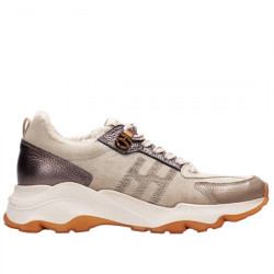 HISPANITAS NEPAL SNEAKER CASUAL PIEL Y SERRAJE MUJER HI254369 TOPO / CREAM HIS087