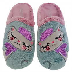 VULCA-BICHA ZAPATILLAS DE CASA CHINELAS "GATITA" MUJER 4348 TURQUESA / MALVA VUL138