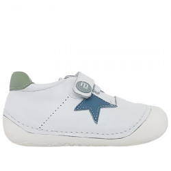 ANDANINES SNEAKERS PIEL VELCRO ESTRELLA AZUL RESPETUOSO-BAREFOOT BEBÉ 211106-22 BLANCO ANDA001