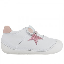 ANDANINES SNEAKERS PIEL VELCRO ESTRELLA ROSA RESPETUOSO-BAREFOOT BEBÉ 211106-21 BLANCO ANDA002