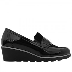 D'CHICAS ZAPATO MOCASÍN CHAROL CUÑA MUJER 3752 NEGRO DCHI027