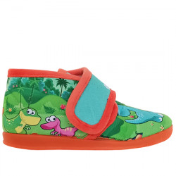 VULCA-BICHA ZAPATILLAS DE CASA CERRADAS VELCRO "DINOSAURIOS" NIÑOS 1063 VERDE / NARANJA VUL141