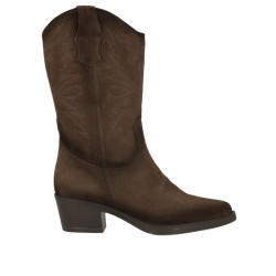 VIGUERA BOTA COWBOY SERRAJE BORDADO PARA MUJER 8024 MARRÓN VIGU024