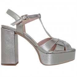 ANGARI BY ALBO SANDALIA PIEL METALIZADA T-STRAP TACÓN PLATAFORMA LUCIA 50477-77 PLATA ANGA038