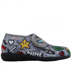 VUL-LADI ZAPATILLAS DE CASA CERRADA VELCRO SUAPEL VIDEOJUEGO NIÑOS 7209-140 GRIS VLAD017