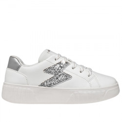 GEOX RESPIRA MIKIROSHI SNEAKERS EFECTO PIEL RAYO GLITTER CASUAL NIÑAS J45DVA 054EW C0007 WHITE/SILVER GEOX231