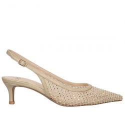 EXE SLINGBACK REJILLA CON STRASS TACÓN MUJER IRIS-222 BEIGE GOLD EXE162