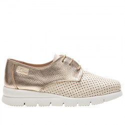 24HRS ZAPATO BLUCHER SPORT COMBI PIEL PERFORADA Y PIEL METALIZADA DE MUJER 26724 BEIGE HRS048
