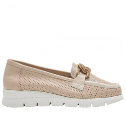 24HRS ZAPATO MOCASÍN SPORT PIEL ADORNO CADENA DE MUJER 26723 BEIGE HRS049