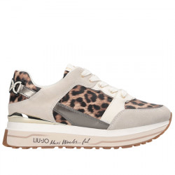 LIU-JO MAXI WONDER 91 SNEAKER PIEL ANIMALPRINT PLATAFORMA PARA MUJER BA6011PX811S3956 MILK/PIOMBO LIU045