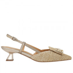 LODI SLINGBACK EFECTO RAFIA Y PIEL METALIZADA TACÓN A-CASIOPEA NATURAL / METALIZDO LODI006