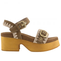 MOU HIGH HEEL WOOD CLOG WITH BUCKLE SANDALIAS SERRAJE TACÓN PLATAFORMA MU.SW141000A NUTBR NUT BROWN/PINK SAND MOU126