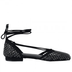 EXE ZAPATO BAILARINA STRASS TIRA TOBILLO MUJER LILY-201 BLACK EXE166