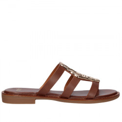 EXE SANDALIAS PLANAS EFECTO PIEL DECO ORO PARA MUJER A2322-Y27 BROWN EXE168