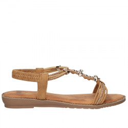 EXE SANDALIAS PLANAS TIRA ELÁSTICA CON FANTASÍAS PARA MUJER 8013-7 CAMEL EXE169