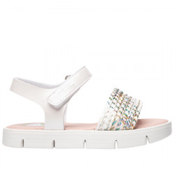 PABLOSKY SANDALIA EFECTO PIEL NACARADA VELCRO TIRA BOHO PARA NIÑA 447907 MET BLANCO PAB167