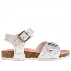 PABLOSKY SANDALIA BIO HEBILLA EFECTO PIEL RAFIA PARA NIÑA 439903 BLANCO / PLATA PAB169