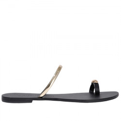 NICOLAS LAINAS SANDALIA PLANA PIEL TIRAS Y DECO ORO PARA MUJER 313LT BLACK/BLACK NILA008